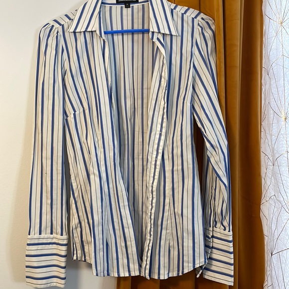 Express design studio blue and white striped long sleeve button down - Picture 1 of 4